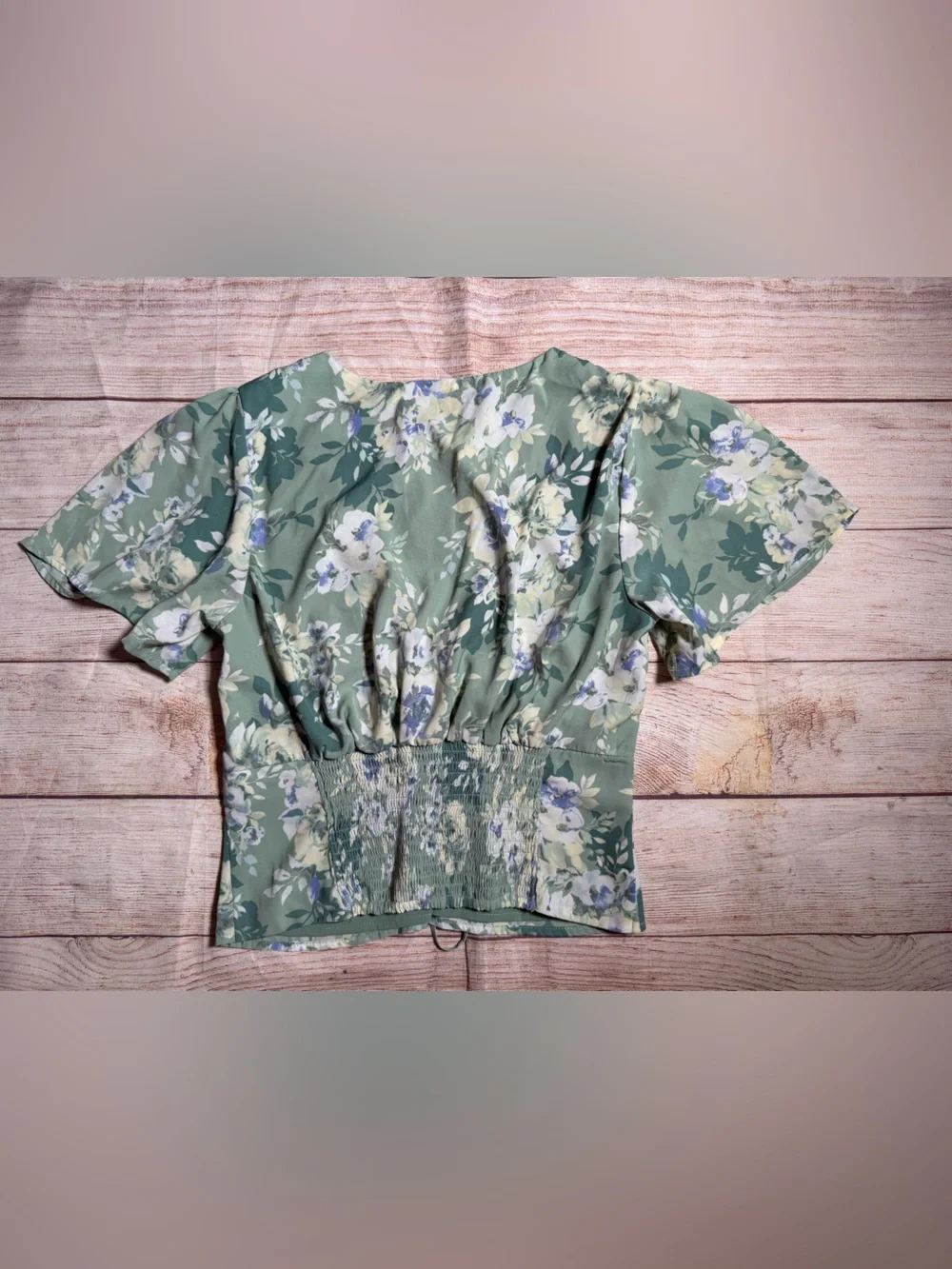 Abercrombie &‎ Fitch Cottage Fairy Sage Green Floral Tie-Front Babydoll Top